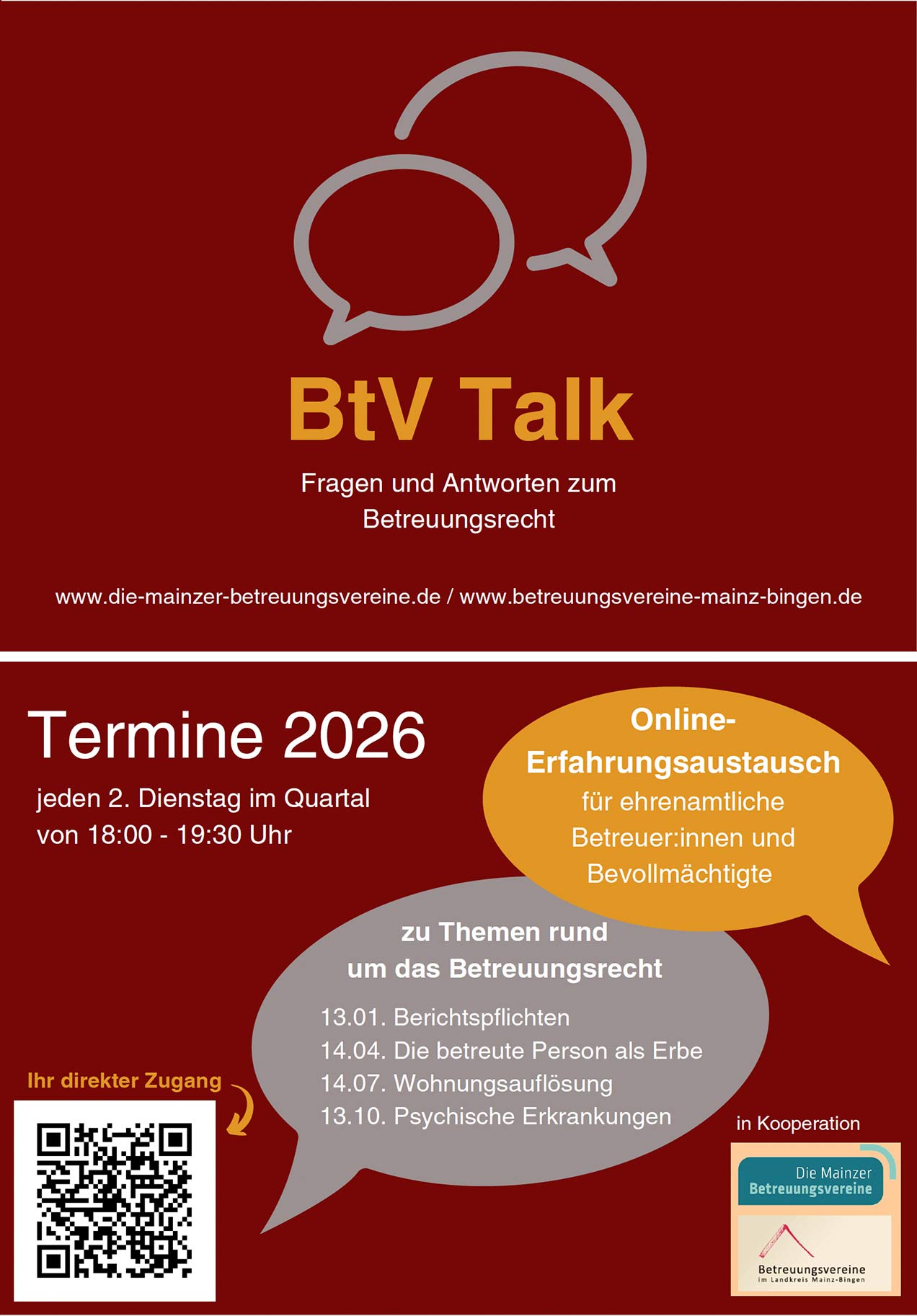 Zwei Sprechblasen, die den BtV-Talk symbolisieren